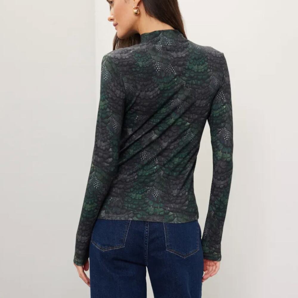 Scotch & Soda Blue Green Mockneck Top LARGE Work Cotton Snakeskin Python $80 - Picture 2 of 11